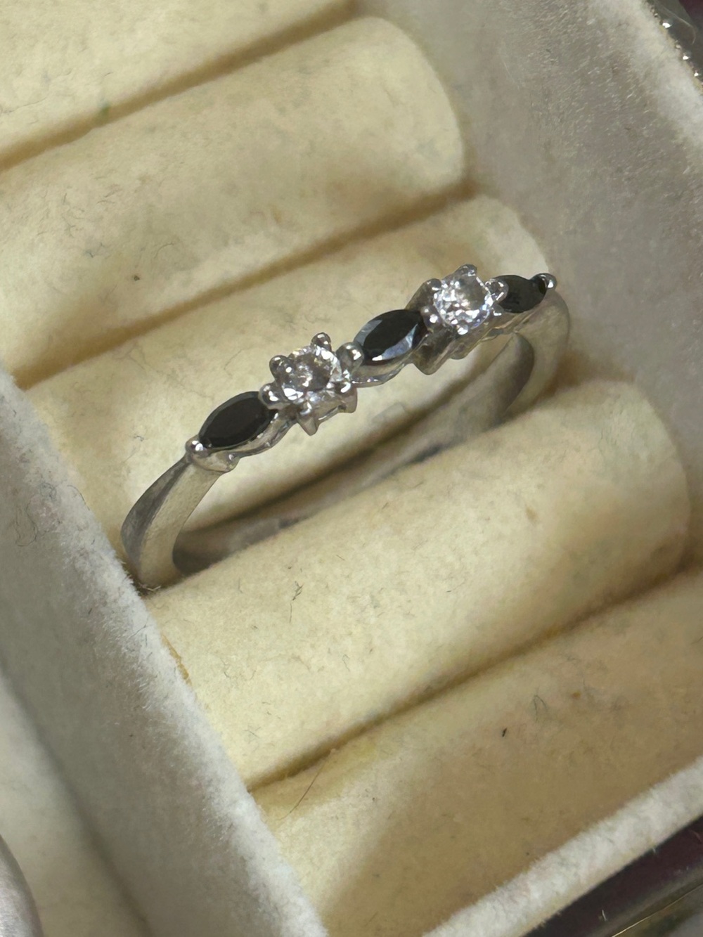 Sterling Silver Black & White Stone Stackable Ring